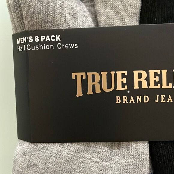 True Religion men’s 8 pack Half cushion crews 10-13 shoes size 8-12.5 - Picture 6 of 6